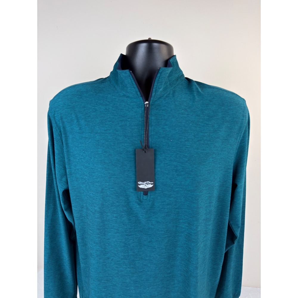 Straight Down Mens Quarter Zip Pullover Teal Heather Performance Golf Small NEW